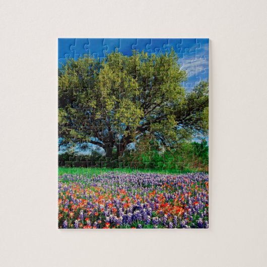 Bomen leven eik onder Texas Bluebonnets Legpuzzel (Verticaal)