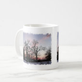 Bomen met een zonsondergang koffiemok (Voorkant links)