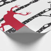 Bomen met rode kerstherten en vogels cadeaupapier (Hoek)