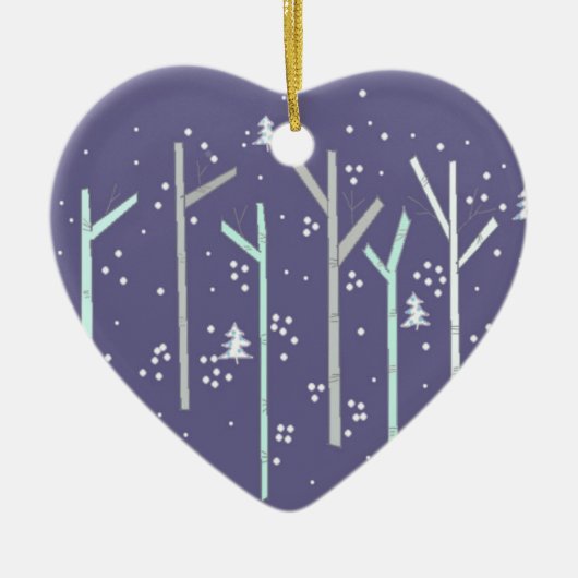 Bomen met vallende sneeuw keramisch ornament (Voorkant)