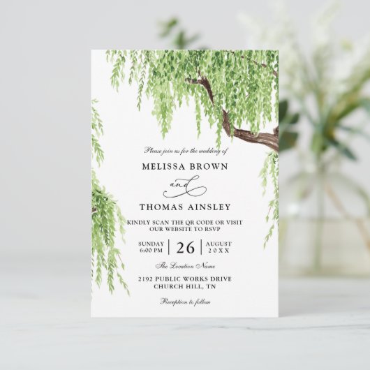 Bomen met Willow Budget QR Code Weddenschap Kaart (Staand voorkant)