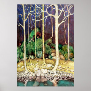 Bomen met wortelen in het meer poster
