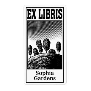 Bomen op een heuveltje Ex libris Etiket