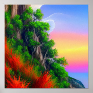 Bomen op een Poster aan de bergkant