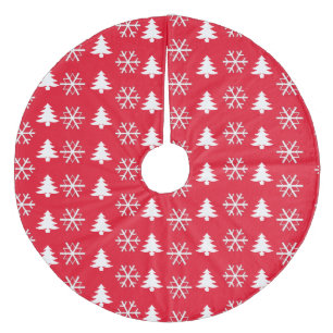 Bomen Snowflakes op wit op rood Fleece Kerstboom Rok