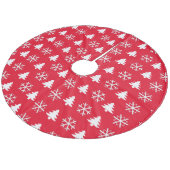 Bomen Snowflakes op wit op rood Fleece Kerstboom Rok (Gekanteld)