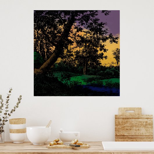 Bomen van Pond op Sunset Poster (Keuken)