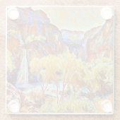 Bomen Waterval Abstract oliesschilderij Glazen Onderzetter (Achterkant)