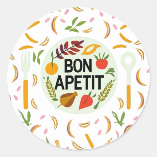 Bon Apetit Ronde Sticker (Voorkant)