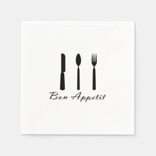 Bon Appetit Black op White Fork, Knife en Spoon Servet