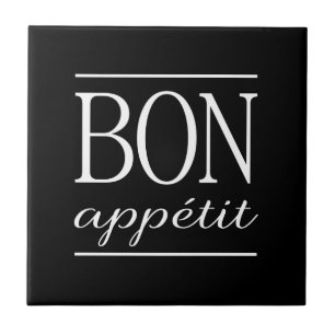 BON APPETIT Black & White Kitchen Typography Quote Tegeltje