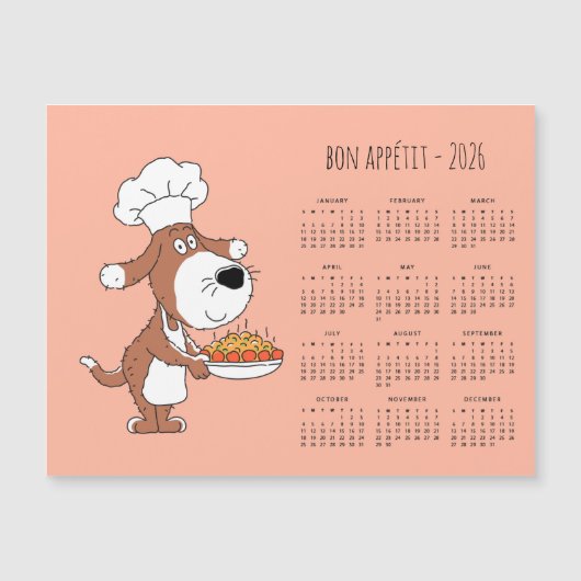 Bon Appétit Cartoon Chef Cook Dog Calendar 2026 (Voorkant)