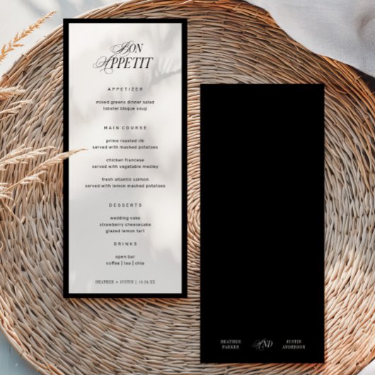 Bon Appetit Classic Elegant Wedding Menu