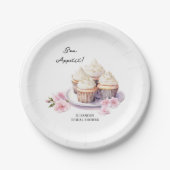 Bon Appetit Cupcakes en roze bloemen Papieren Bordje (Voorkant)