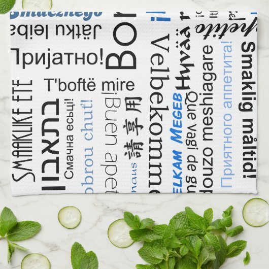 Bon appetit in andere talen - blauw theedoek (Gevouwen)