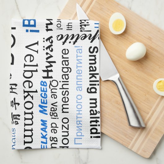 Bon appetit in andere talen - blauw theedoek (Quarter Fold)