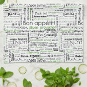 Bon appetit in andere talen - groen theedoek (Gevouwen)