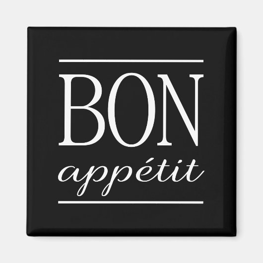 BON APPETIT Kitchen Typografie Citaat Black Magneet (Voorkant)