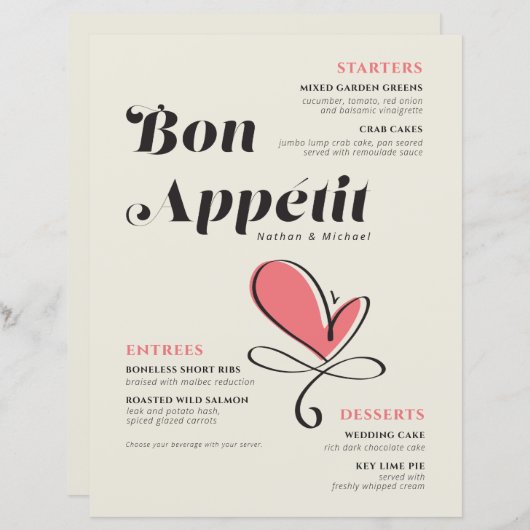 Bon Appetit Mariage Dîner Saumon papier (Devant / Derrière)