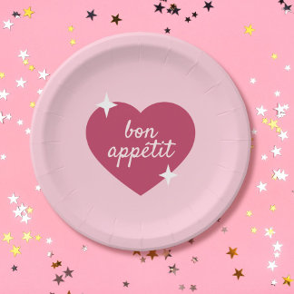 Bon Appetit Pink Galentines Day Party Paper Plate Papieren Bordje