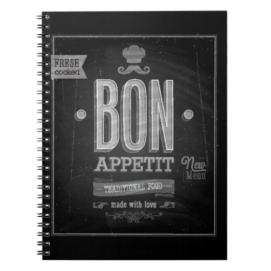  Bon Appetit Poster - Chalkboard Notitieboek (Voorkant)
