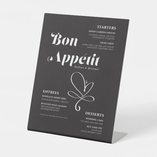 Bon Appetit Weddenschap Dinner Black White Menu Reclamebord Met Voetstuk (Voorkant)