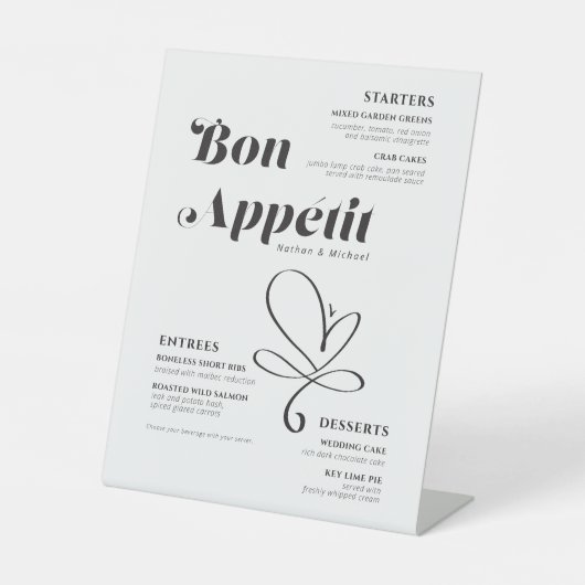 Bon Appetit Weddenschap Dinner Black White Reclamebord Met Voetstuk (Voorkant)