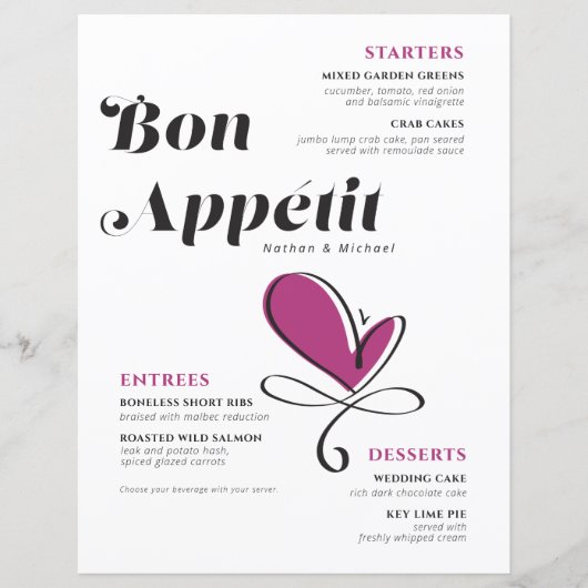 Bon Appetit Wedding Dinner Menu (Voorkant)