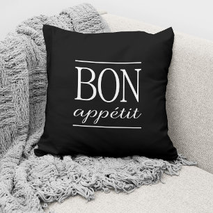 BON APPETIT Zwarte Keuken Typografie Quote Kussen