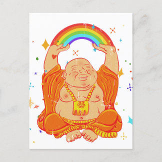 Bon Bouddha avec carte postale arc-en-ciel