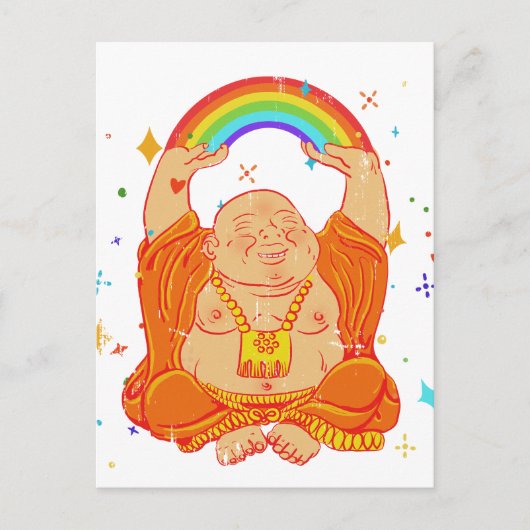 Bon Bouddha avec carte postale arc-en-ciel (Devant)