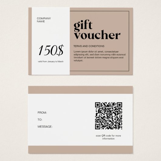 Bon cadeau de code QR moderne (Devant & derrière)