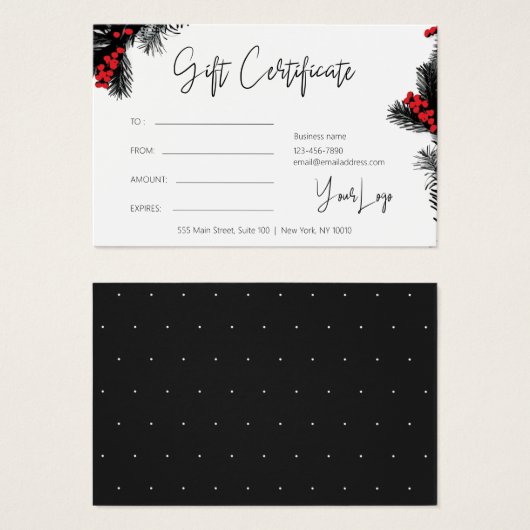 Bon cadeau du logo de Noël (Devant & derrière)