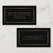 Bon de réduction moderne et élégant, noir et or (Devant / Derrière)