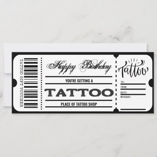 Bon de tatouage Certificat Billet Carte cadeau (Devant)