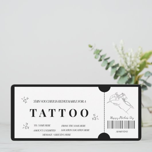 Bon de tatouage minimaliste audacieux invitation (Debout devant)