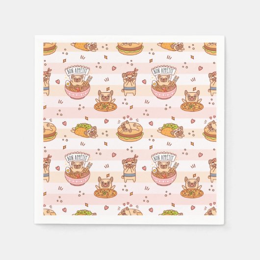 Bon eetlust pug met voedsel ramen sushi servet (Voorkant)