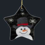 Bon ornement Star Snowman<br><div class="desc">Ce joyeux ornement Star Snowman présente ma peinture acrylique d'un bonhomme de neige. Parfait pour votre pays ou sapin de Noël primitif.</div>