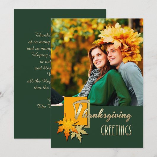 Bon thanksgiving. Chute du Carte photo Feuille (Devant / Derrière)