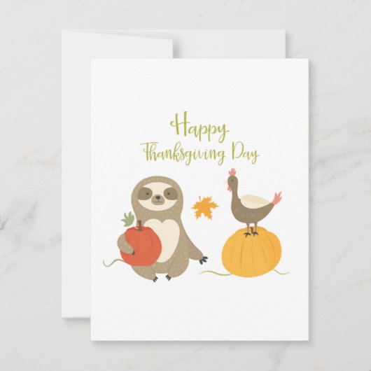 Bon thanksgiving Day Sloth avec carte plat dinde (Devant)