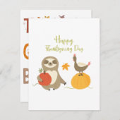 Bon thanksgiving Day Sloth avec carte plat dinde (Devant / Derrière)