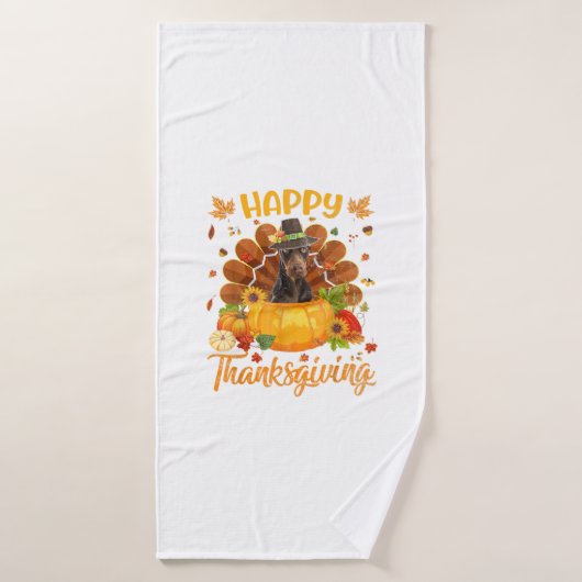 Bon thanksgiving Doberman Chien Turquie Citrouille (Serviette de bain)