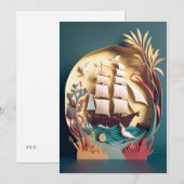 Bon voyage et Carte de remerciements, thème navire (Devant / Derrière)