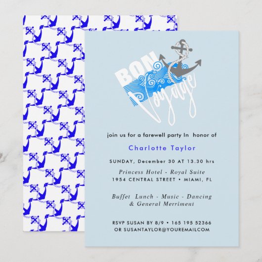 Bon Voyage Nautical Farewell Party Invitation (Devant / Derrière)