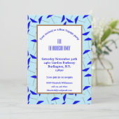 Bon voyparty met blauw paraplupatroon kaart (Staand voorkant)