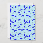 Bon voyparty met blauw paraplupatroon kaart (Achterkant)