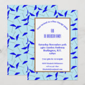 Bon voyparty met blauw paraplupatroon kaart (Voorkant / Achterkant)