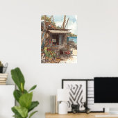 Bonaire fish shack poster (Thuiskantoor)