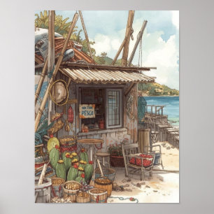 Bonaire vis hut poster