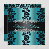 Bonbon à rose de bleu et de noir invitation de 16 (Devant / Derrière)